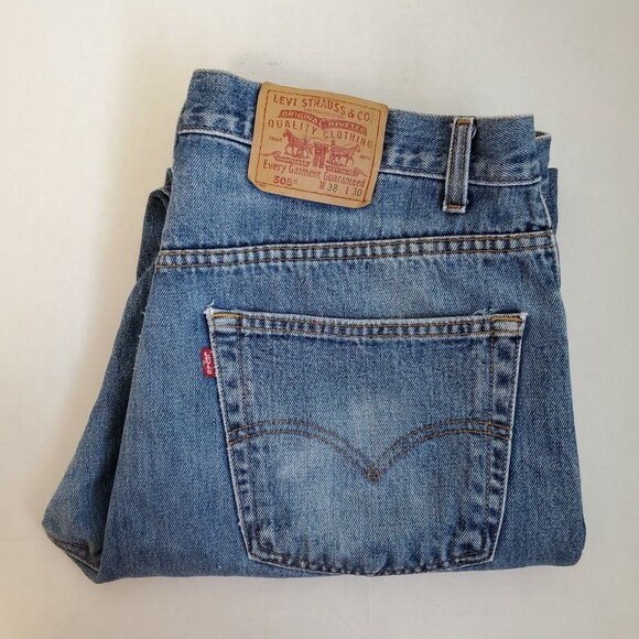 Levi's Jeans 505 Classic 38x30 Regular Fit Blue Denim Pants Men